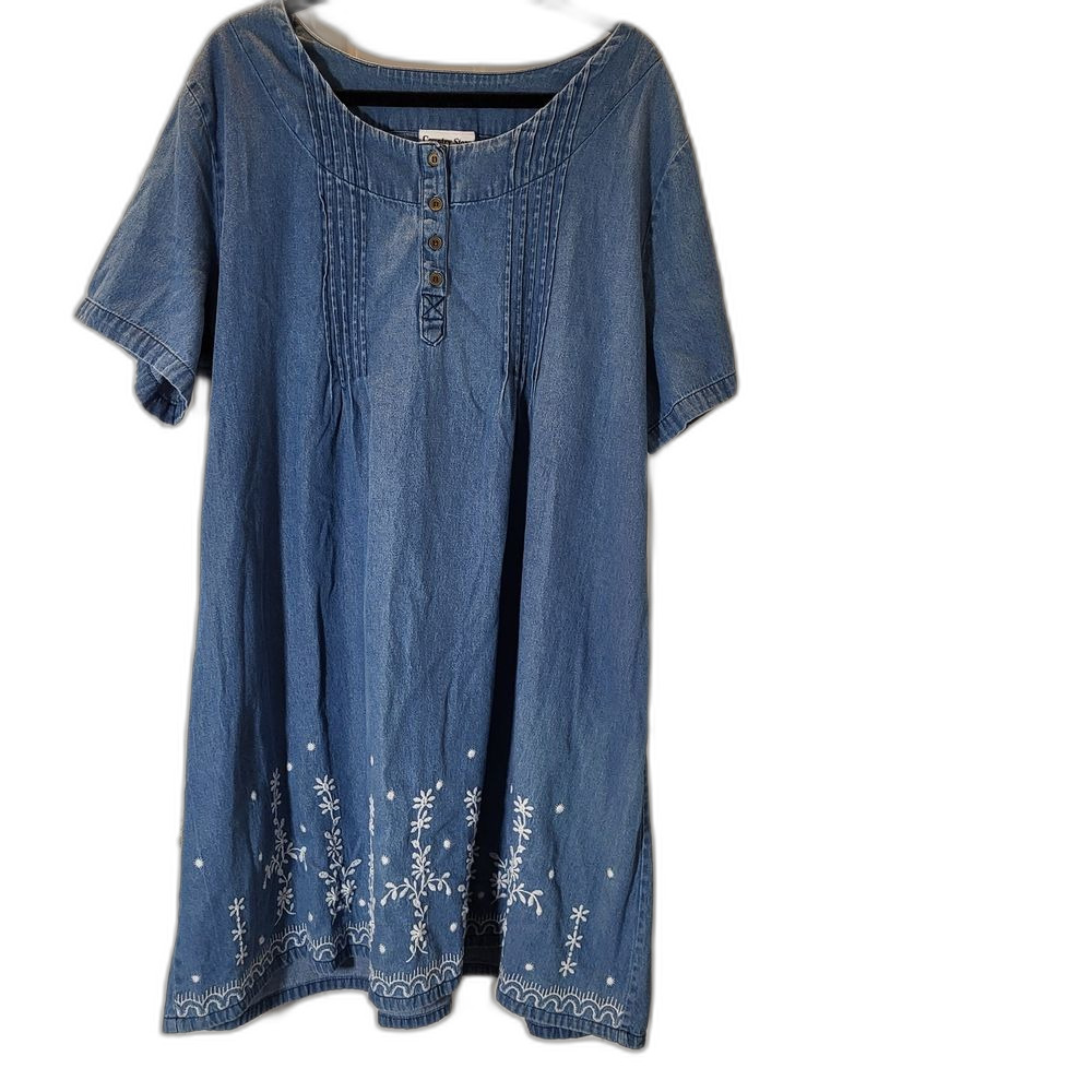 Blue Denim Dress with White Embroidery